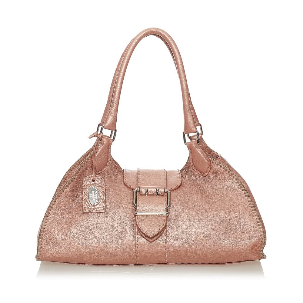 Pre-owned Fendi Selleria Sporty Leather Shoulder Bag Pink