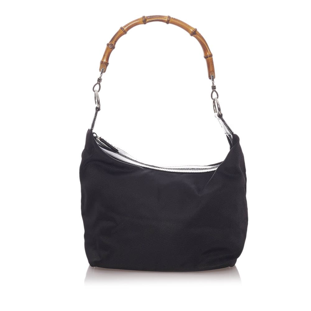 Pre-owned Gucci Bamboo Nylon Shoulder Bag Black