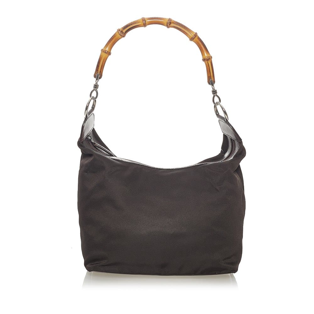 Pre-owned Gucci Bamboo Nylon Shoulder Bag Brown