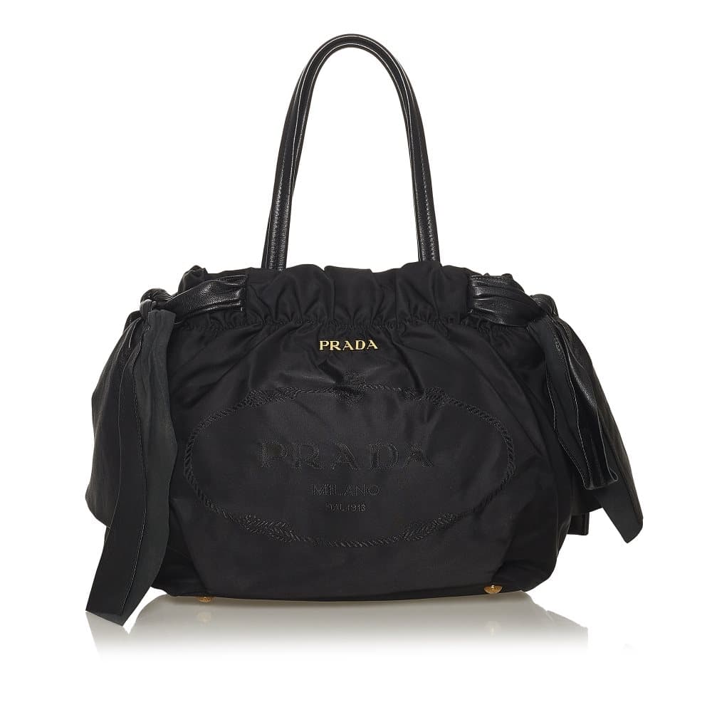 Pre-owned Prada Canapa Tessuto Bow Shoulder Bag Black