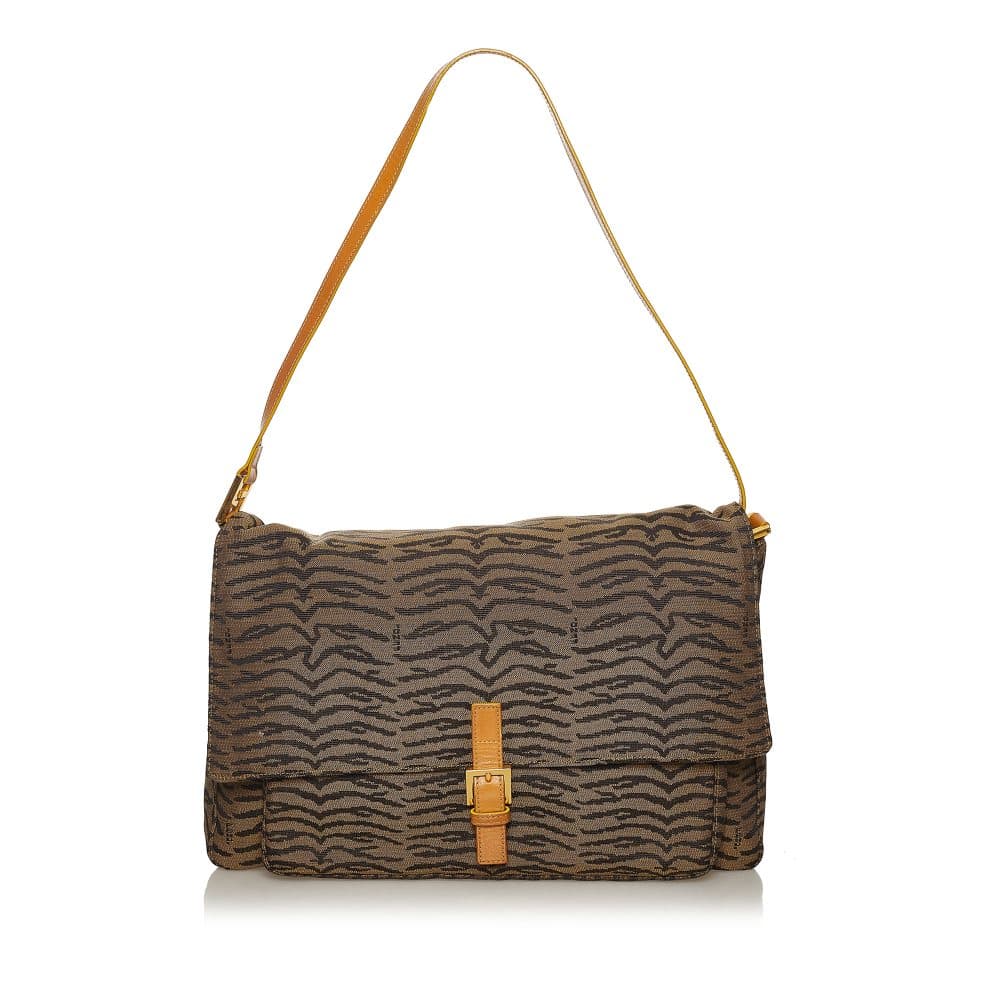 Pre-owned Fendi Tiger Print Canvas Shoulder Bag Brown