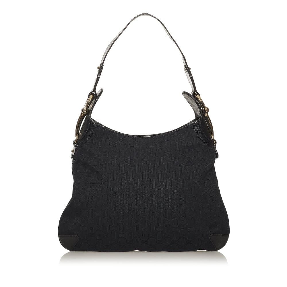 Pre-owned Gucci GG Canvas Horsebit Creole Shoulder Bag Black