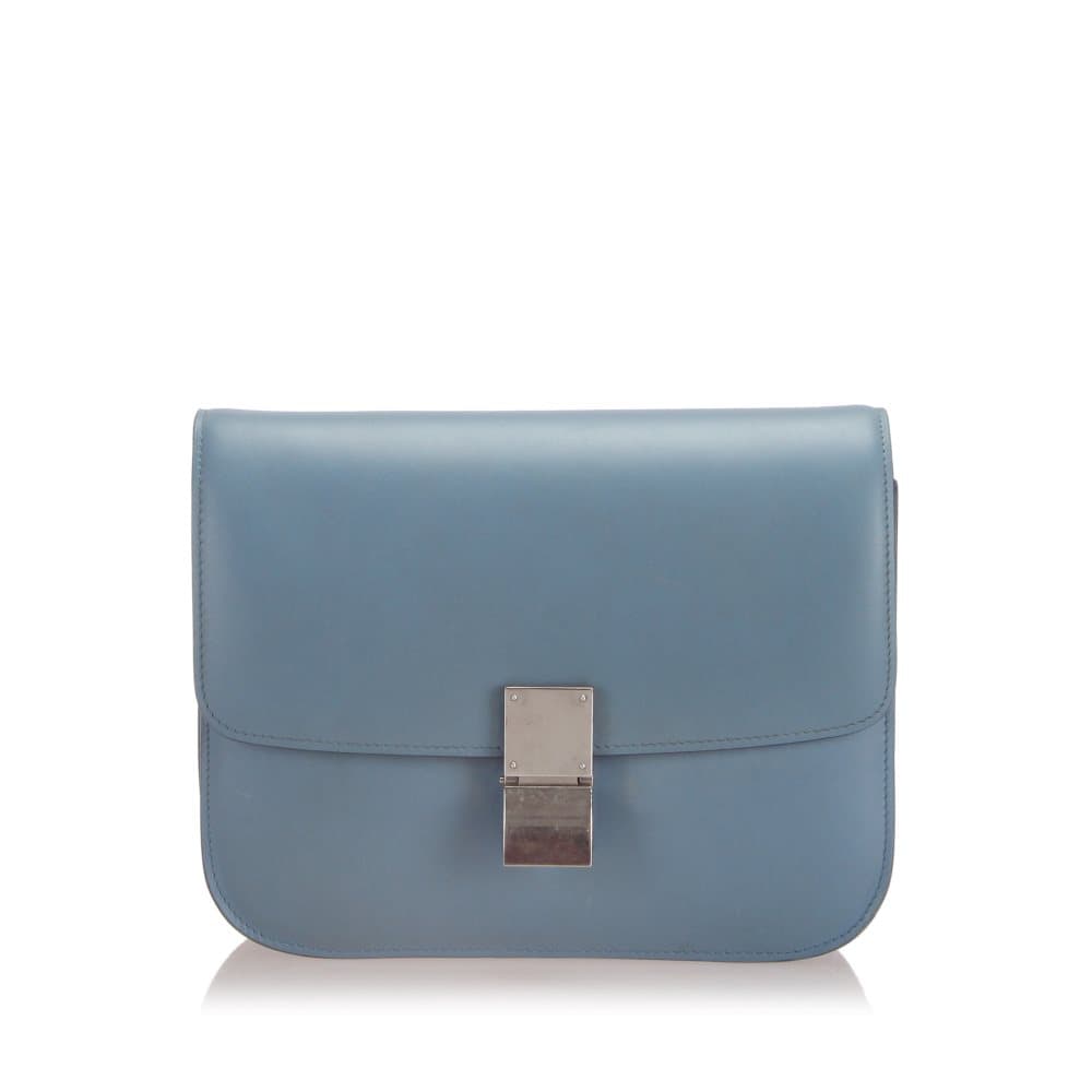 Pre-owned Celine Medium Classic Box Leather Shoulder Bag Blue