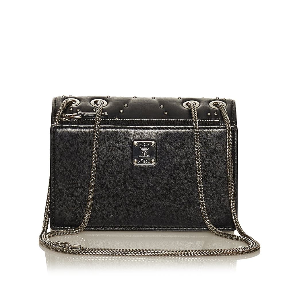 Pre-owned MCM Studded Leather Shoulder Bag Black