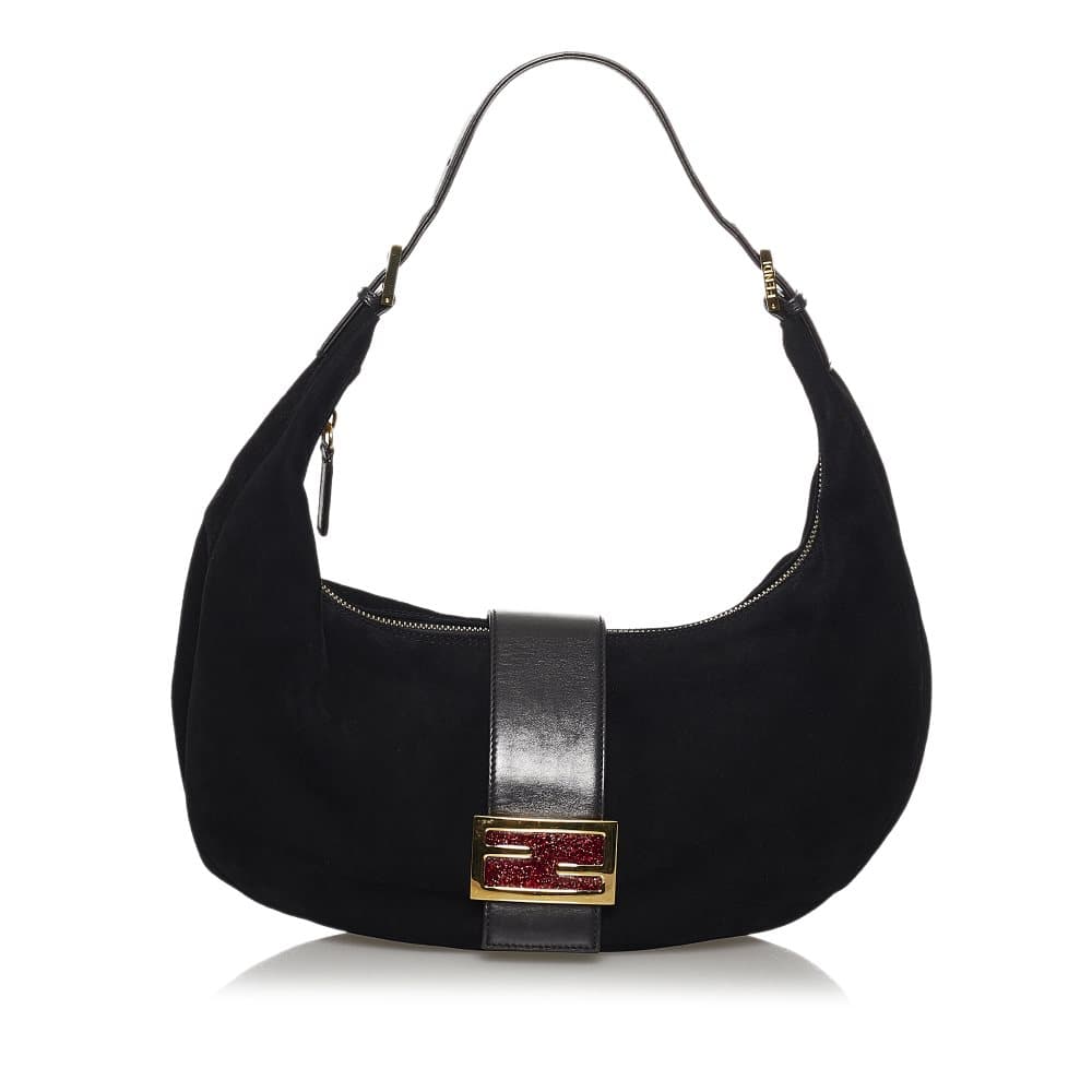 Pre-owned Fendi Suede Shoulder Bag Black
