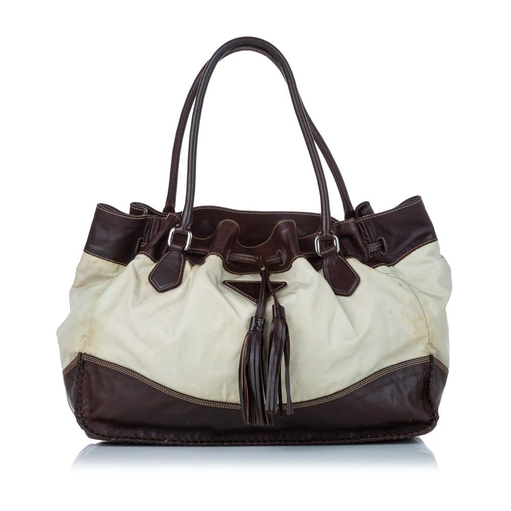 Pre-owned Prada Tessuto Drawstring Tote Bag Brown