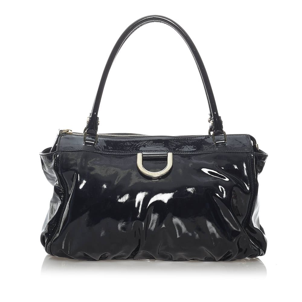 Pre-owned Gucci Abbey D-Ring Patent Leather Shoulder Bag Black
