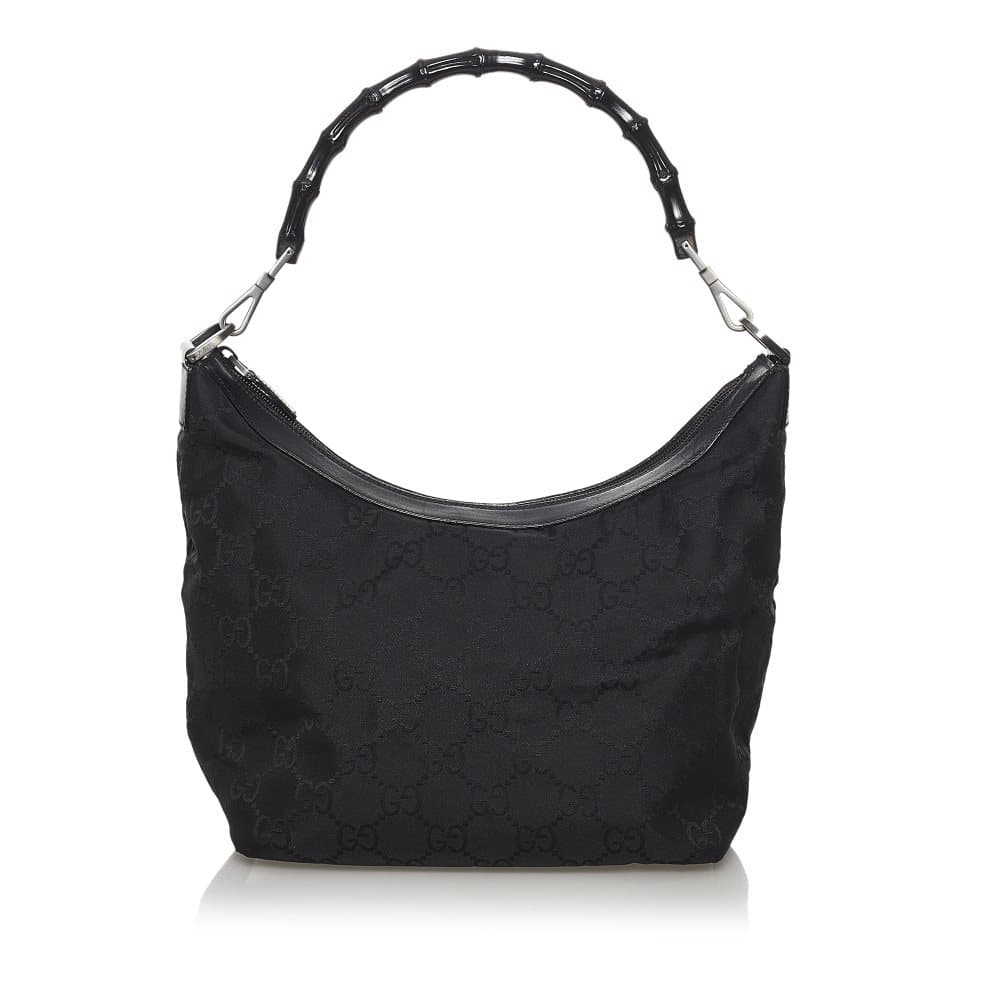 Pre-owned Gucci Bamboo GG Canvas Shoulder Bag Black