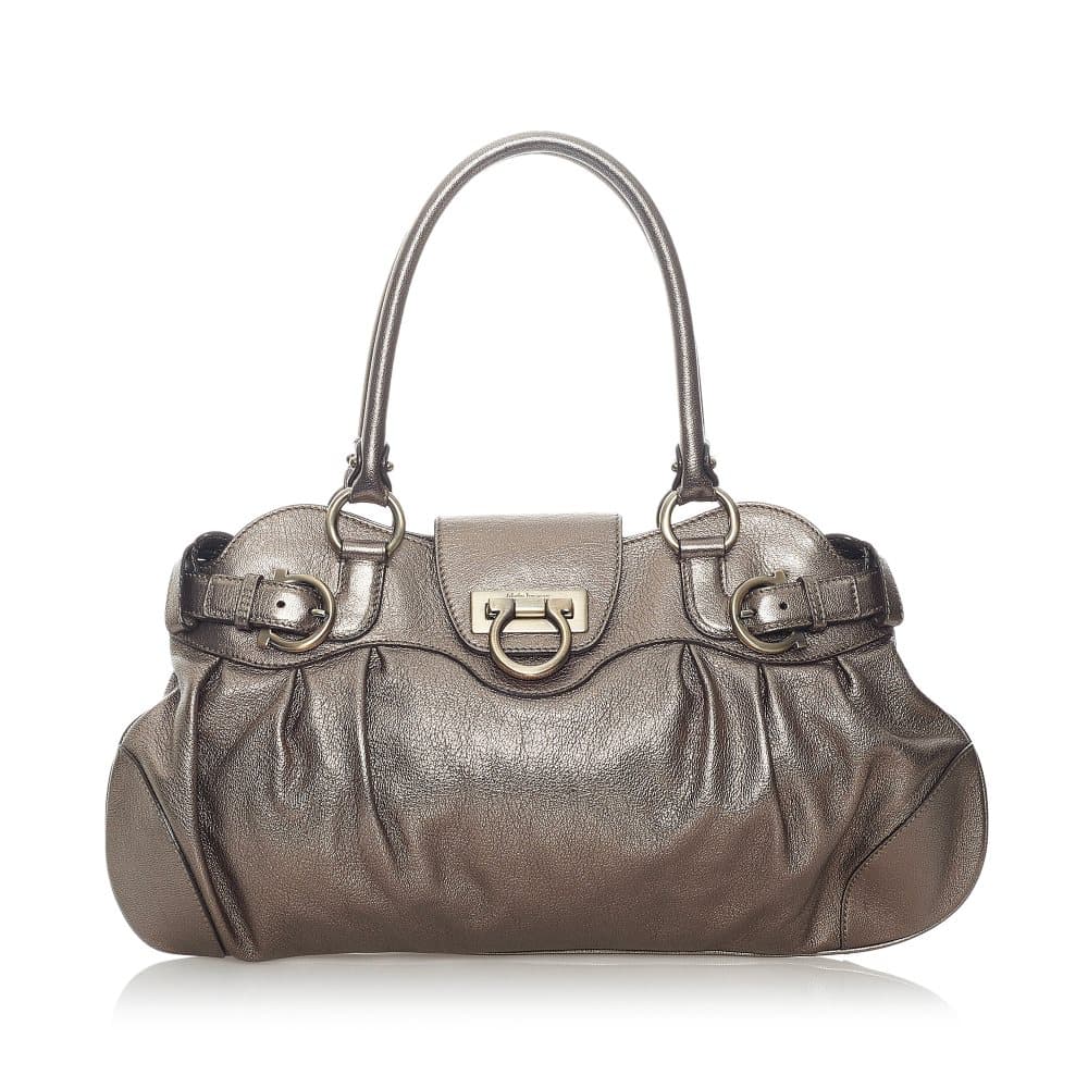 Pre-owned Ferragamo Gancini Marisa Leather Shoulder Bag Brown
