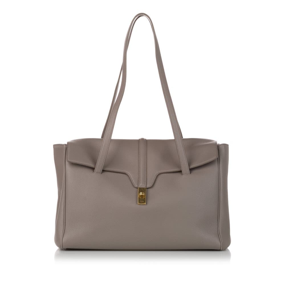Pre-owned Celine Large Soft 16 Leather Shoulder Bag Gray
