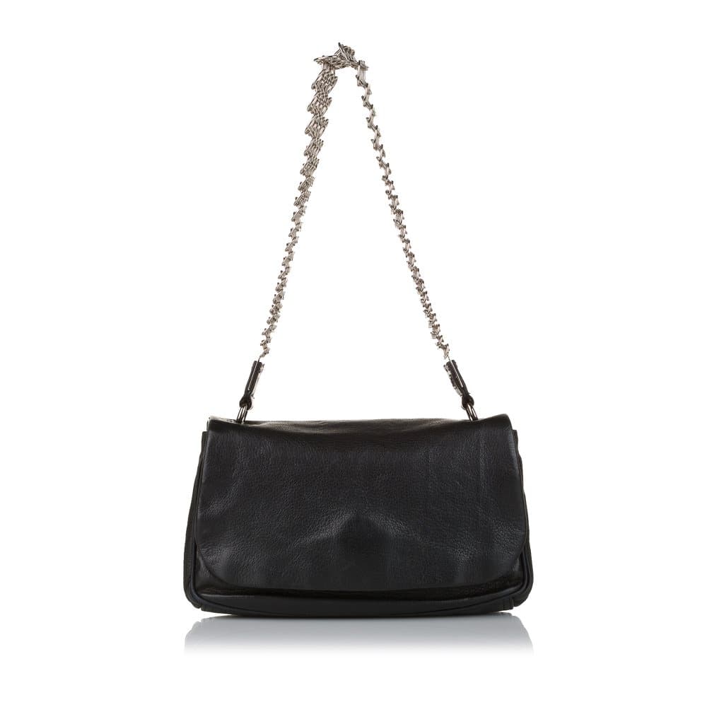 Pre-owned YSL Chain Leather Shoulder Bag Black