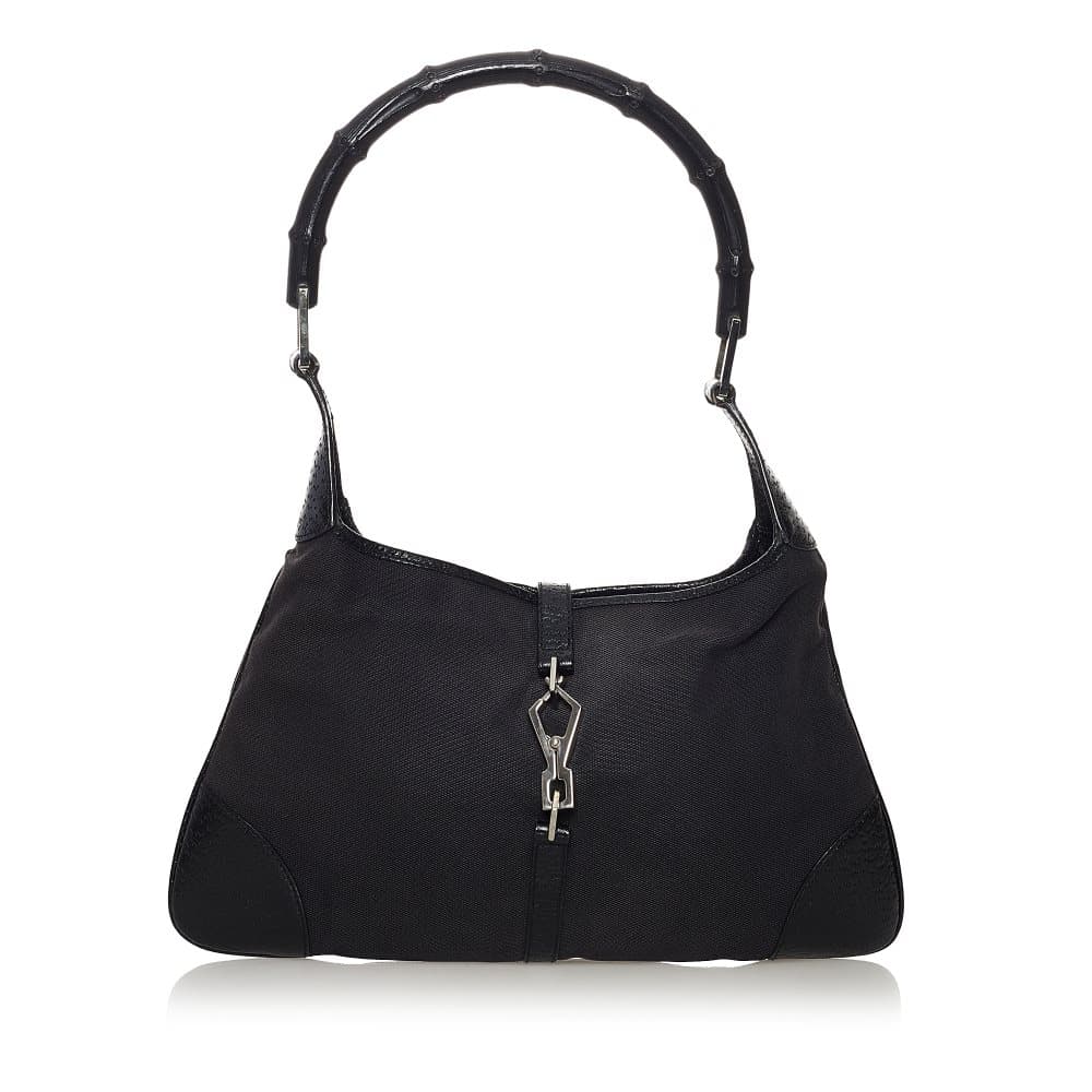 Pre-owned Gucci Bamboo Canvas Jackie Shoulder Bag Black