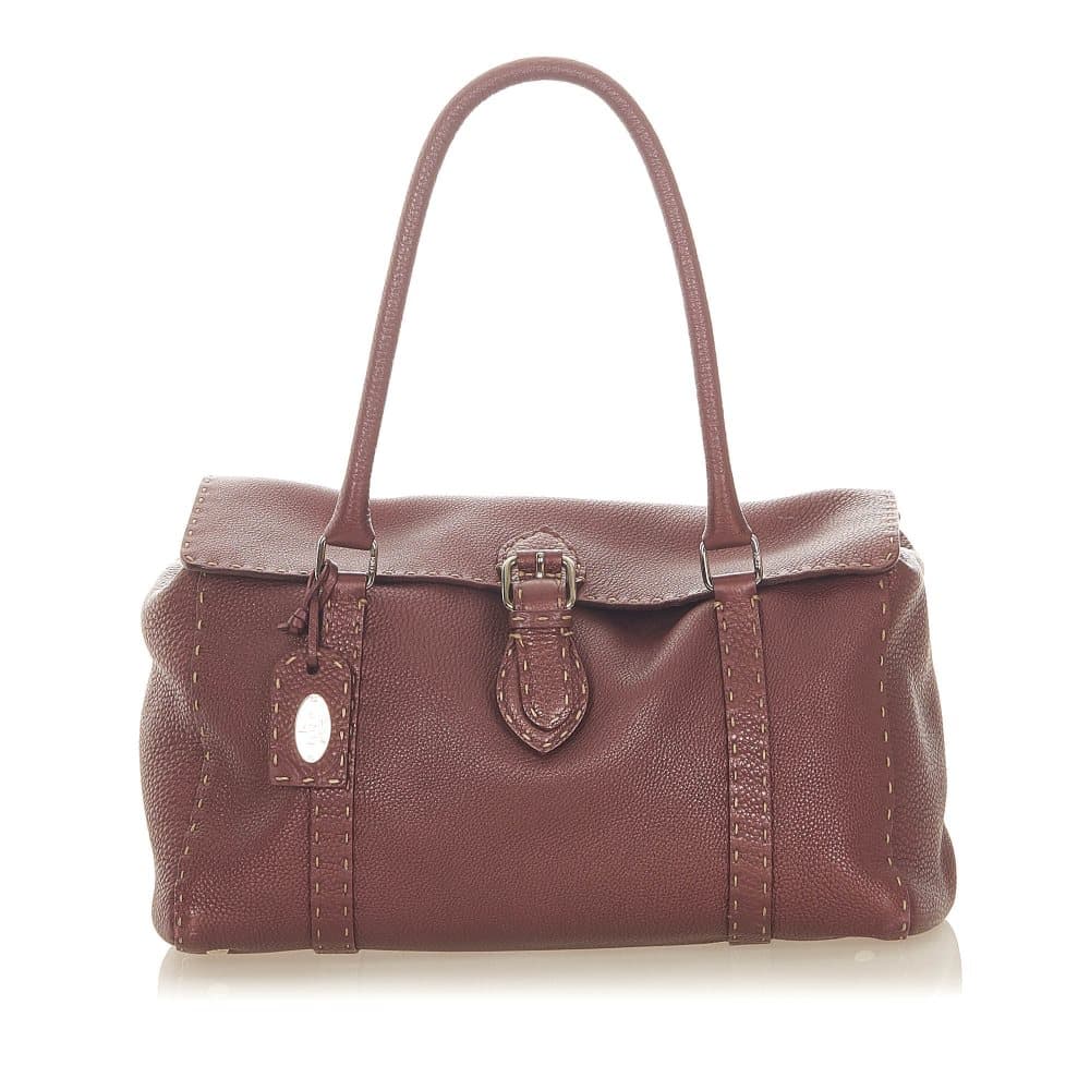 Pre-owned Fendi Selleria Linda Leather Shoulder Bag Brown