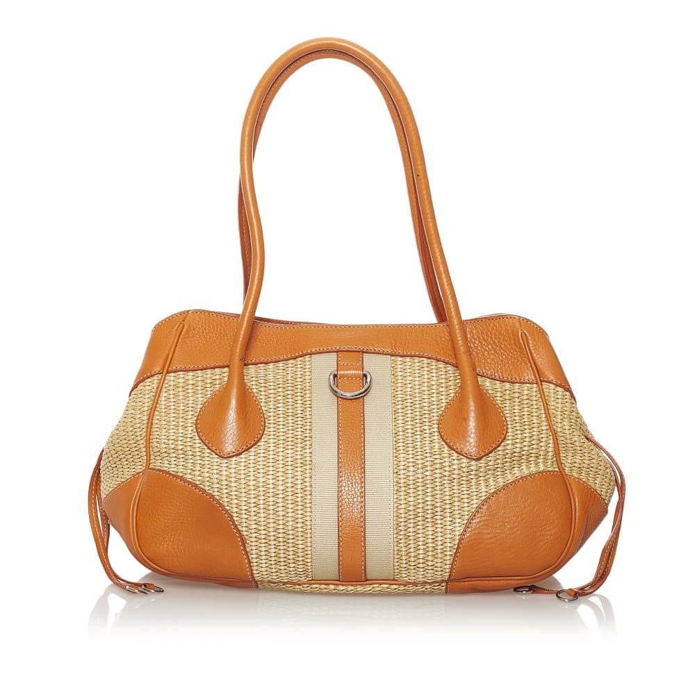 Pre-owned Prada Straw Shoulder Bag Brown