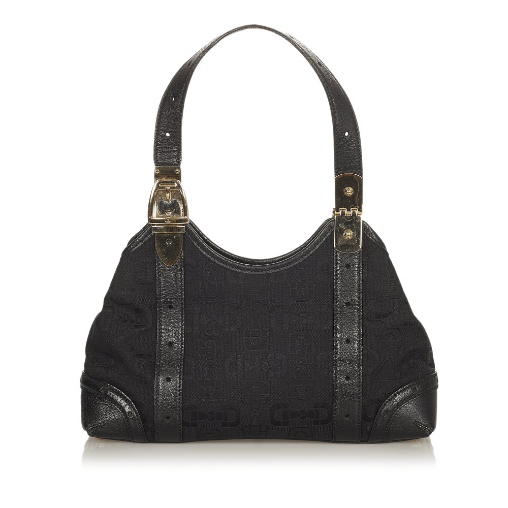 Pre-owned Gucci Horsebit Canvas Shoulder Bag Black Product Image