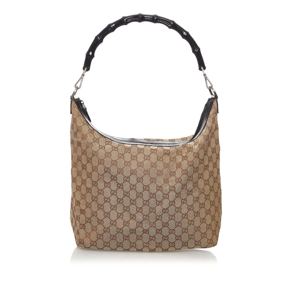 Pre-owned Gucci Bamboo GG Canvas Shoulder Bag Brown