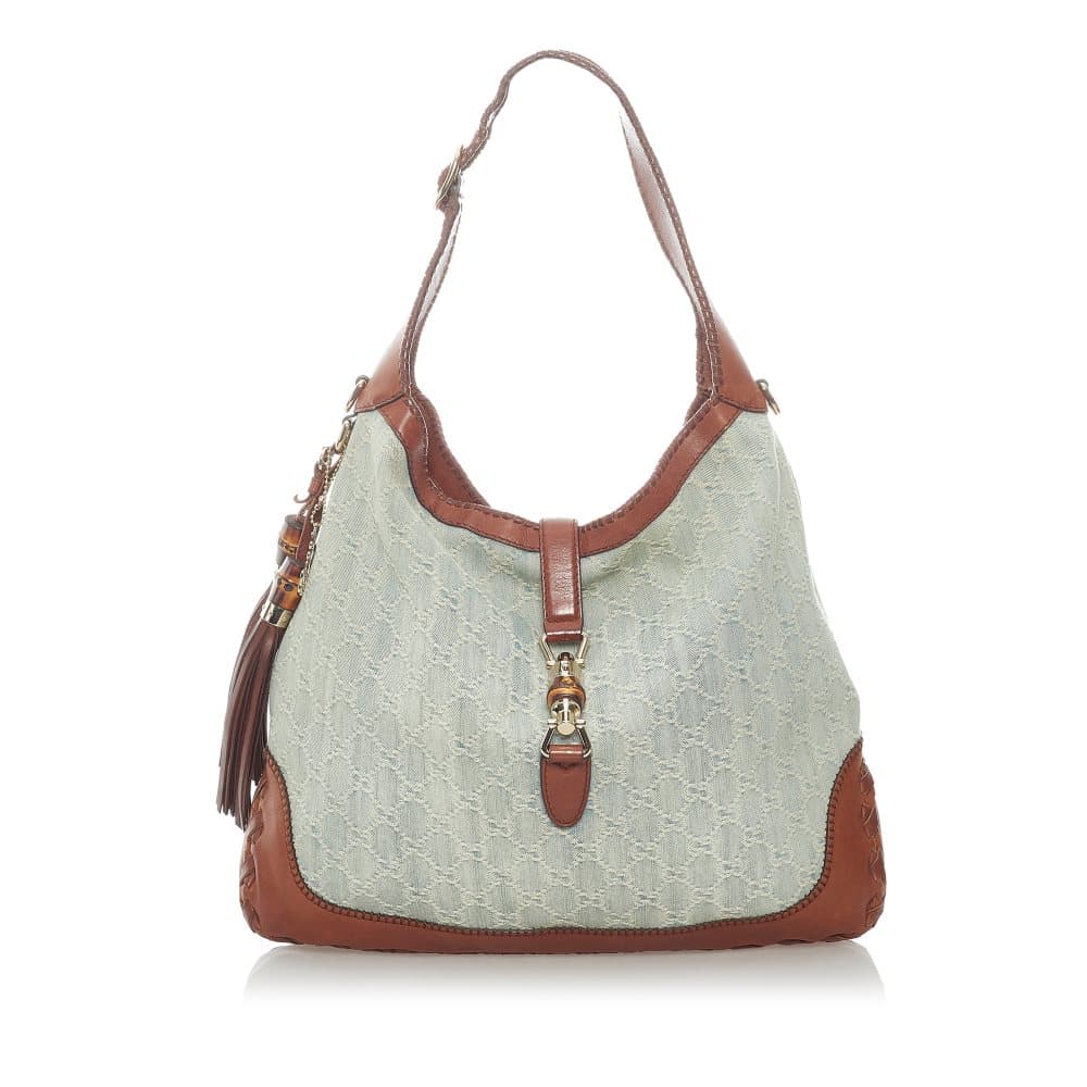 Pre-owned Gucci New Jackie Denim Tassel Shoulder Bag Blue