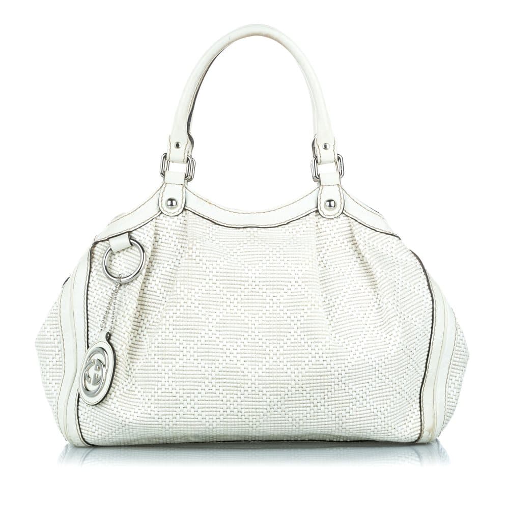 Pre-owned Gucci Diamante Sukey Canvas Shoulder Bag White