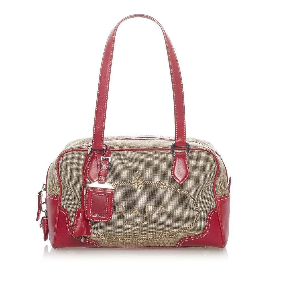 Pre-owned Prada Canapa Logo Canvas Shoulder Bag Brown