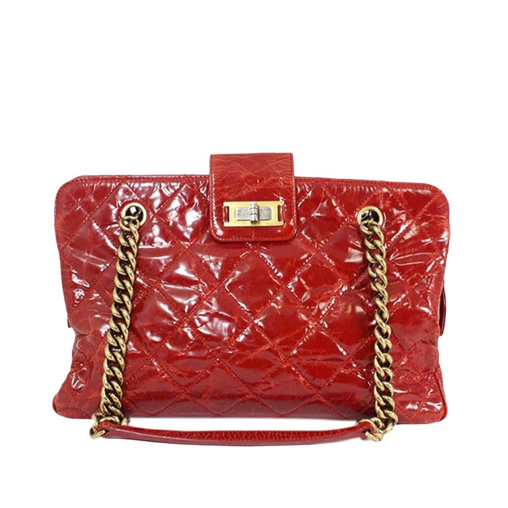Pre-owned Chanel Reissue Crackled Glazed Quilted Leather Shoulder Bag Red