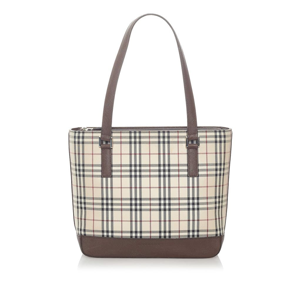 Pre-owned Burberry House Check Cotton Shoulder Bag Brown