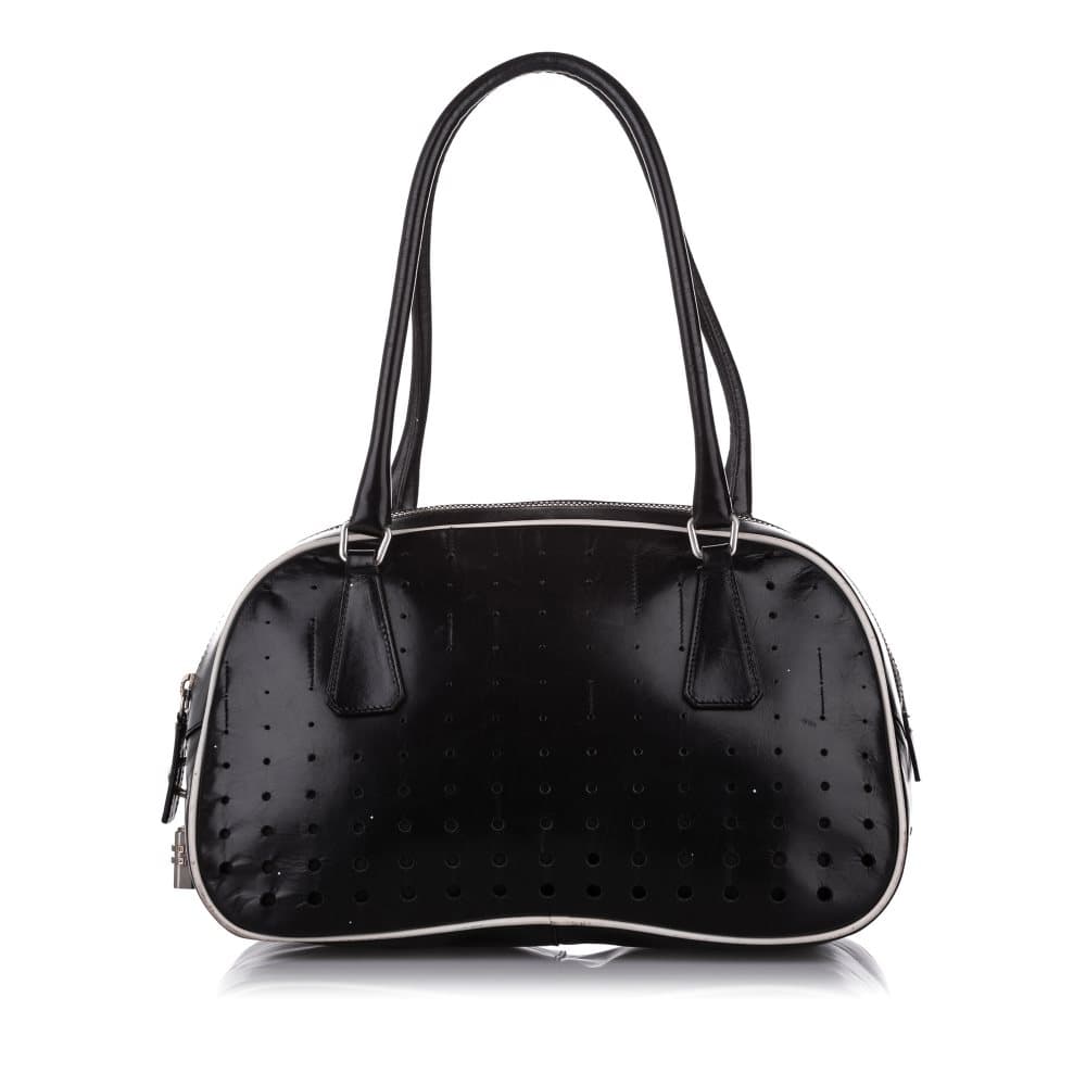 Pre-owned Prada Perforated Leather Shoulder Bag Black