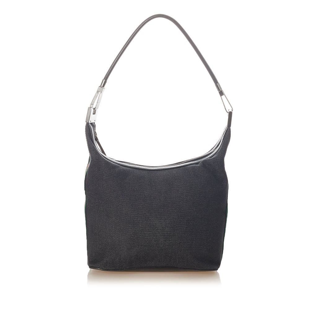 Pre-owned Gucci Web Denim Shoulder Bag Black