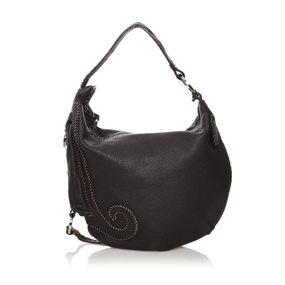Pre-owned Fendi Selleria Oyster Leather Shoulder Bag Brown