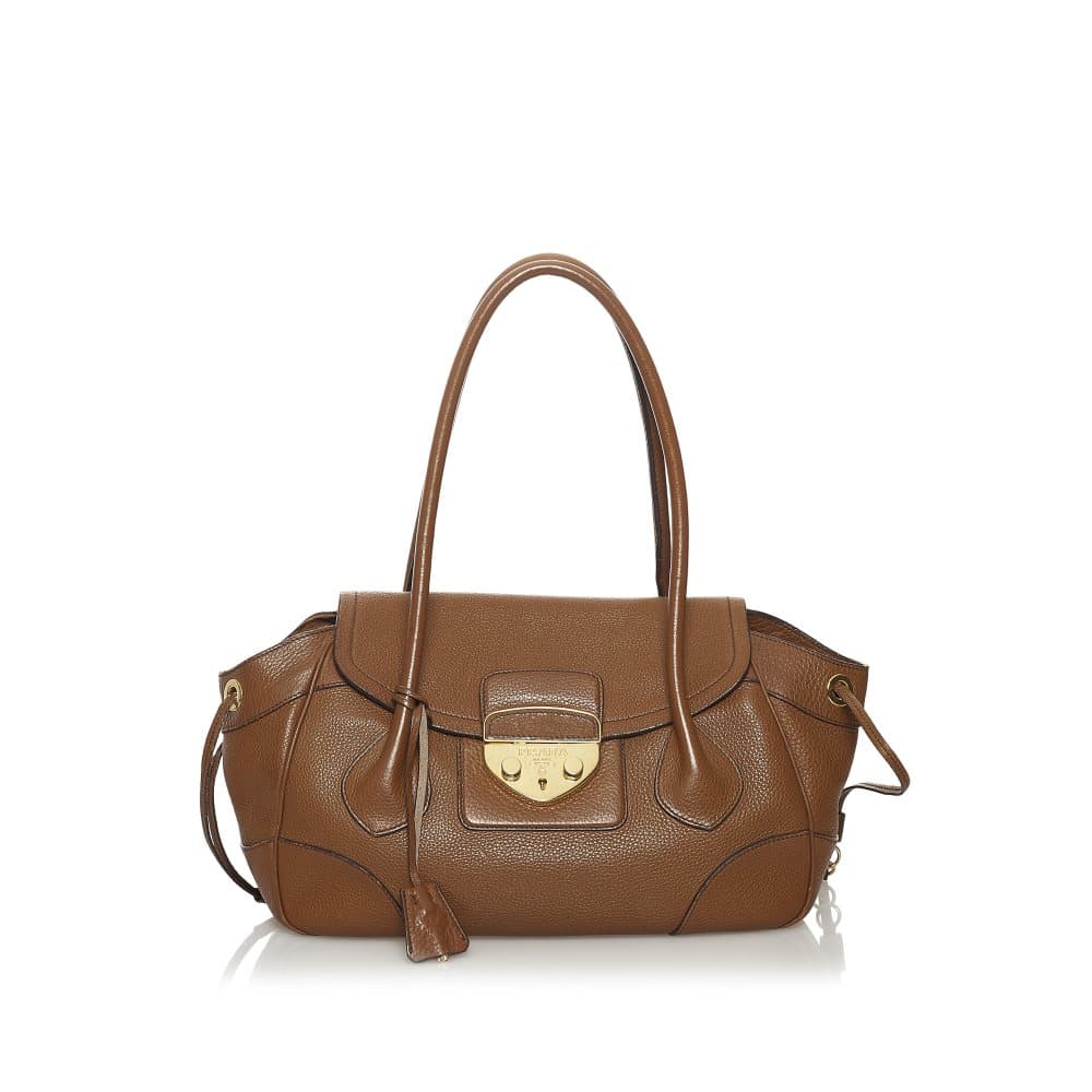 Pre-owned Prada Sound Lock Leather Shoulder Bag Brown