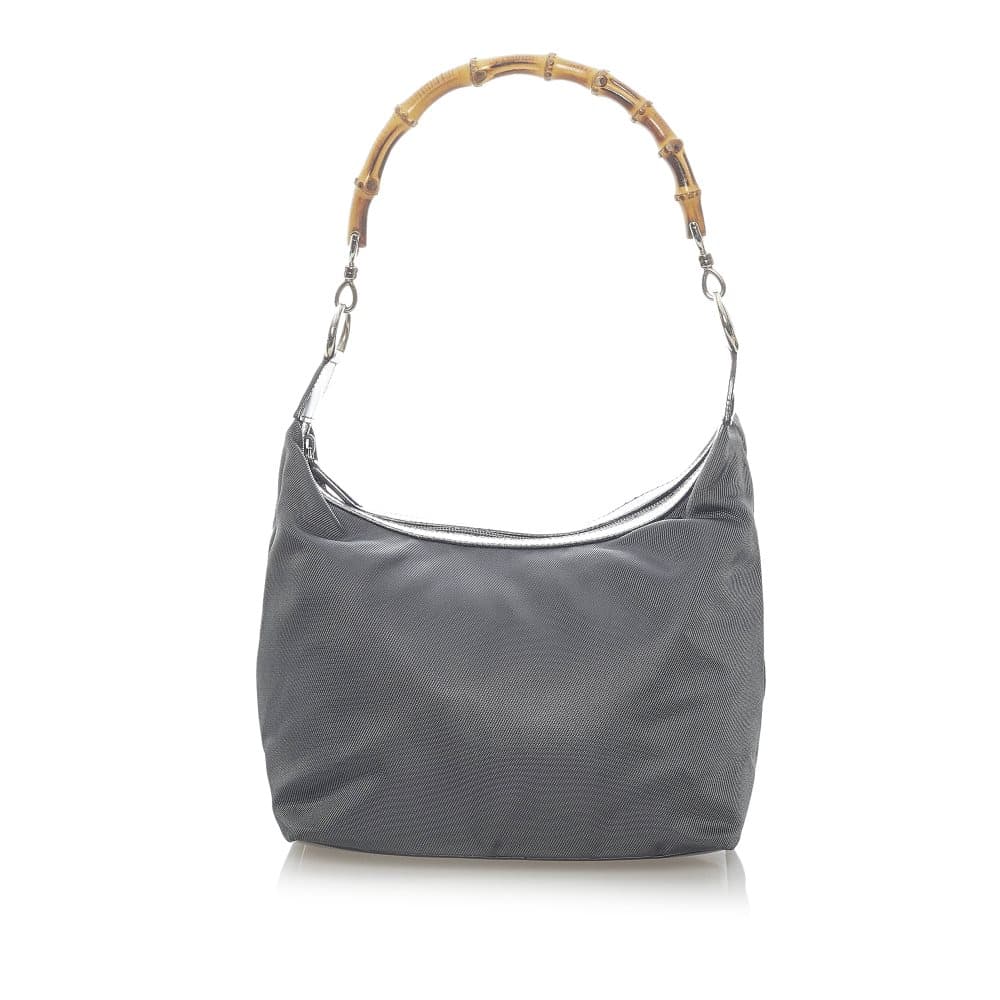 Pre-owned Gucci Bamboo Canvas Shoulder Bag Gray