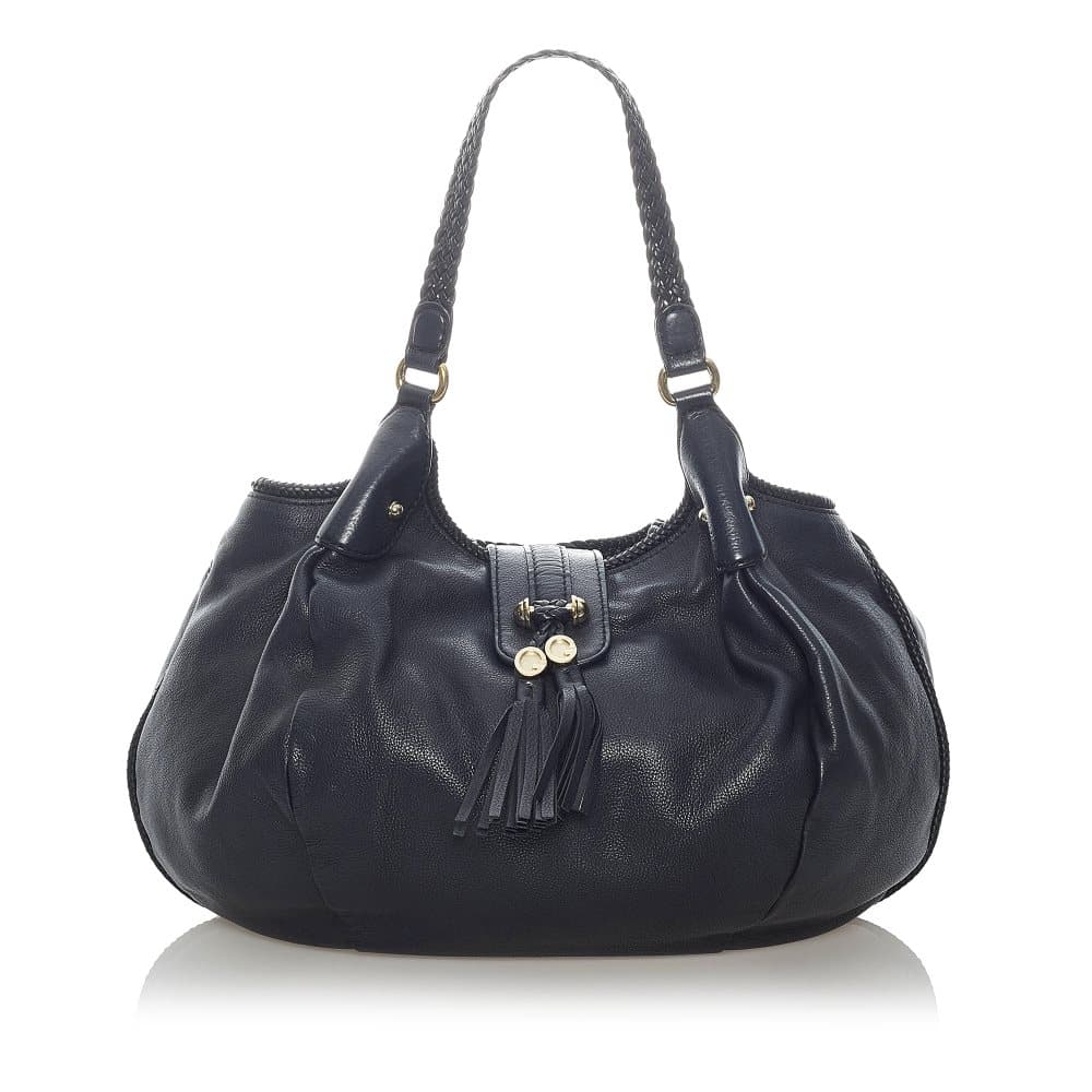 Pre-owned Gucci Marrakech Leather Shoulder Bag Black