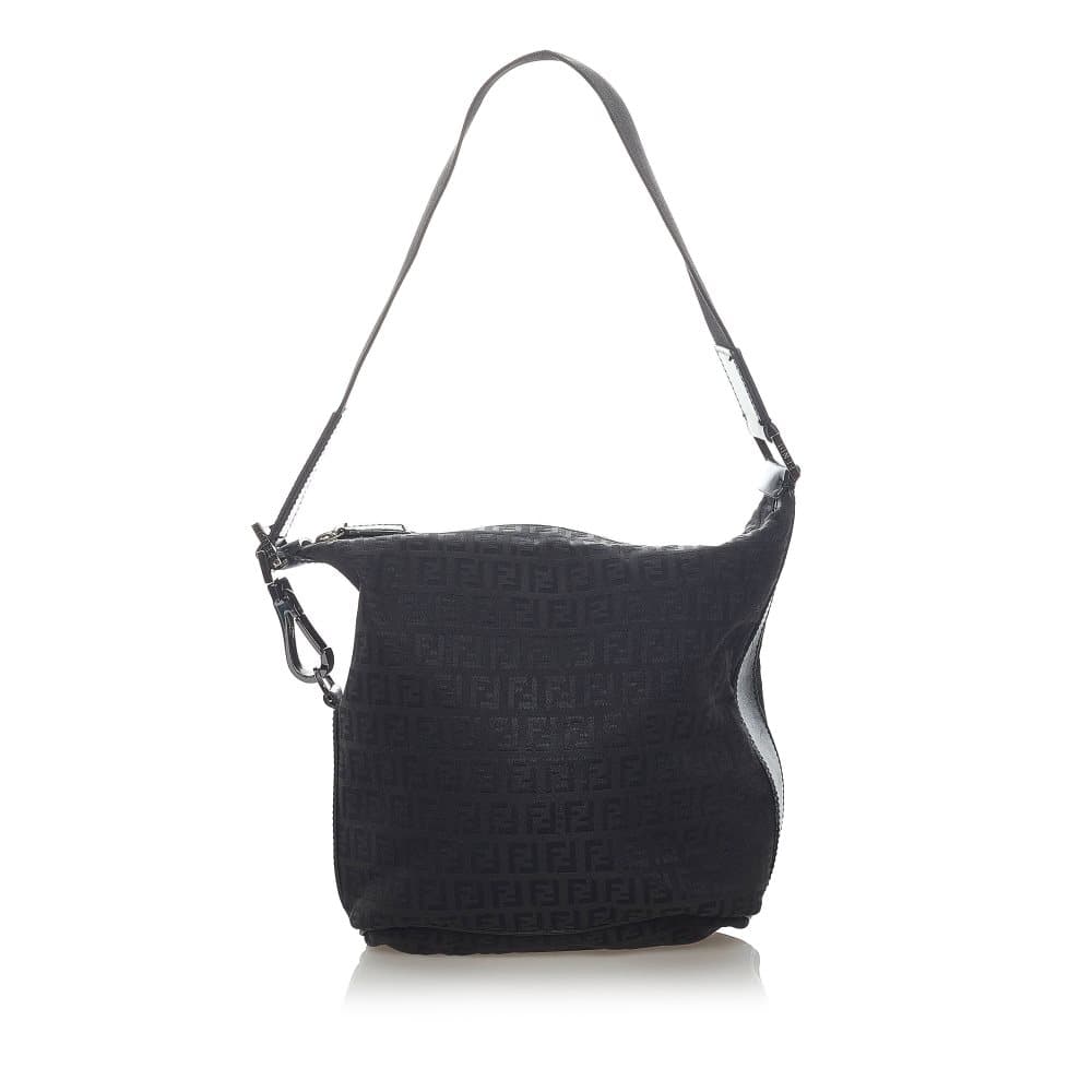Pre-owned Fendi Zucchino Nylon Shoulder Bag Black