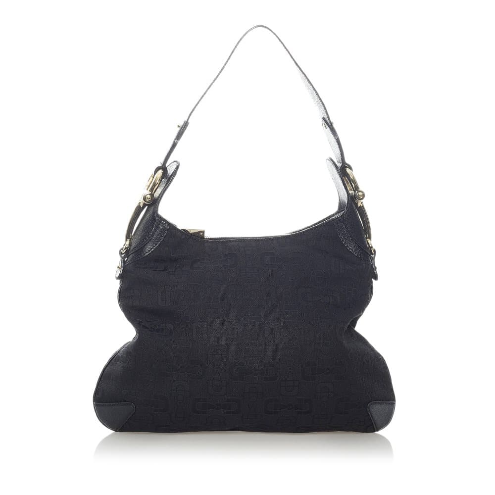 Pre-owned Gucci Horsebit Canvas Creole Shoulder Bag Black