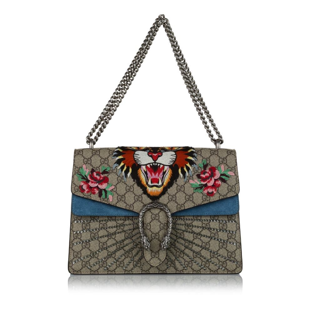 Pre-owned Gucci GG Supreme Angry Cat Dionysus Shoulder Bag Brown