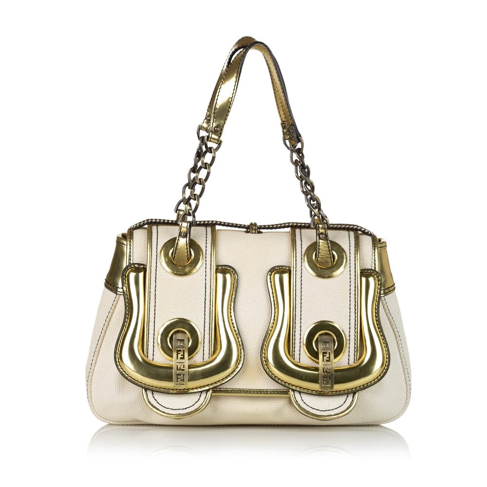Pre-owned Fendi Canvas B. Bag White