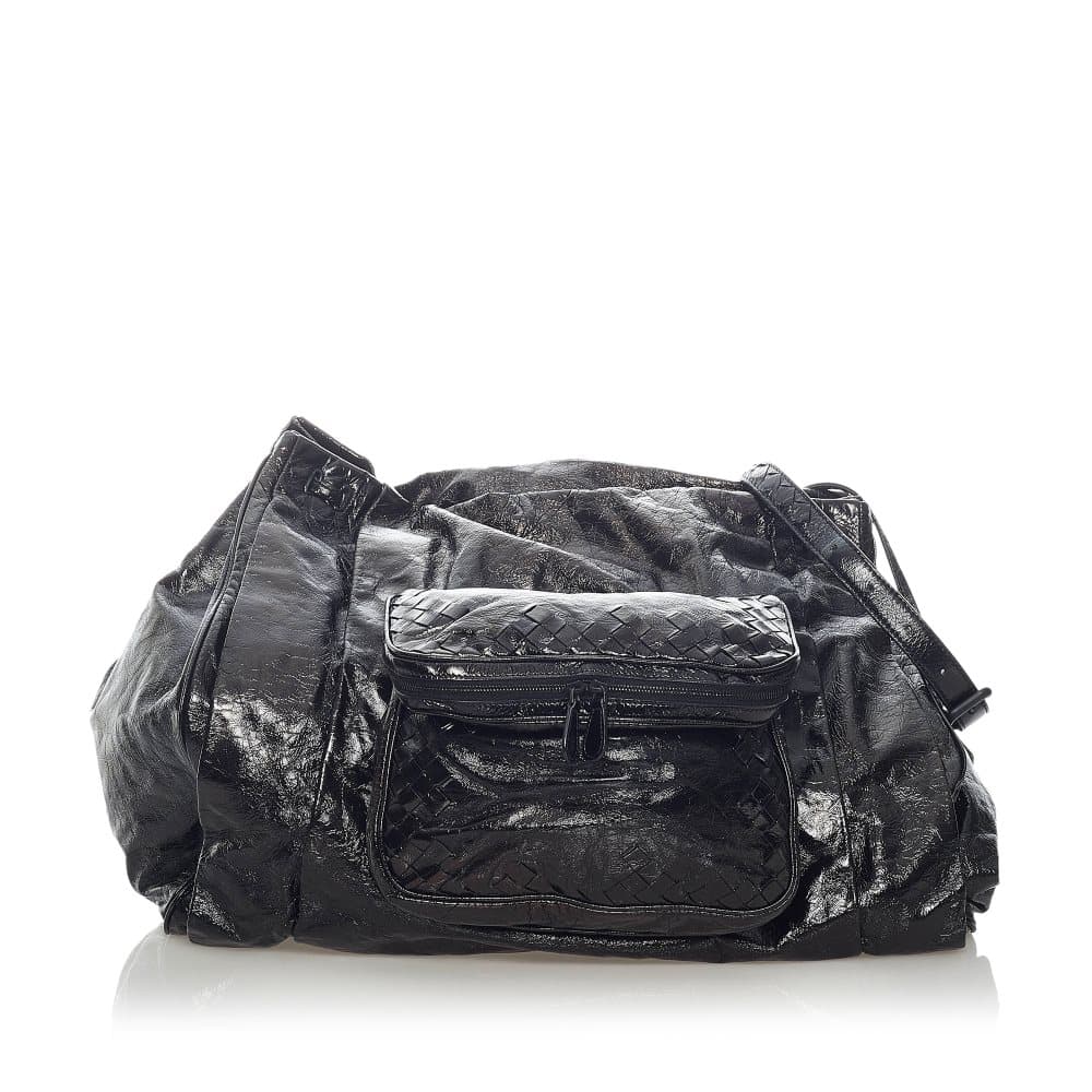 Pre-owned Bottega Veneta Patent Leather Shoulder Bag Black