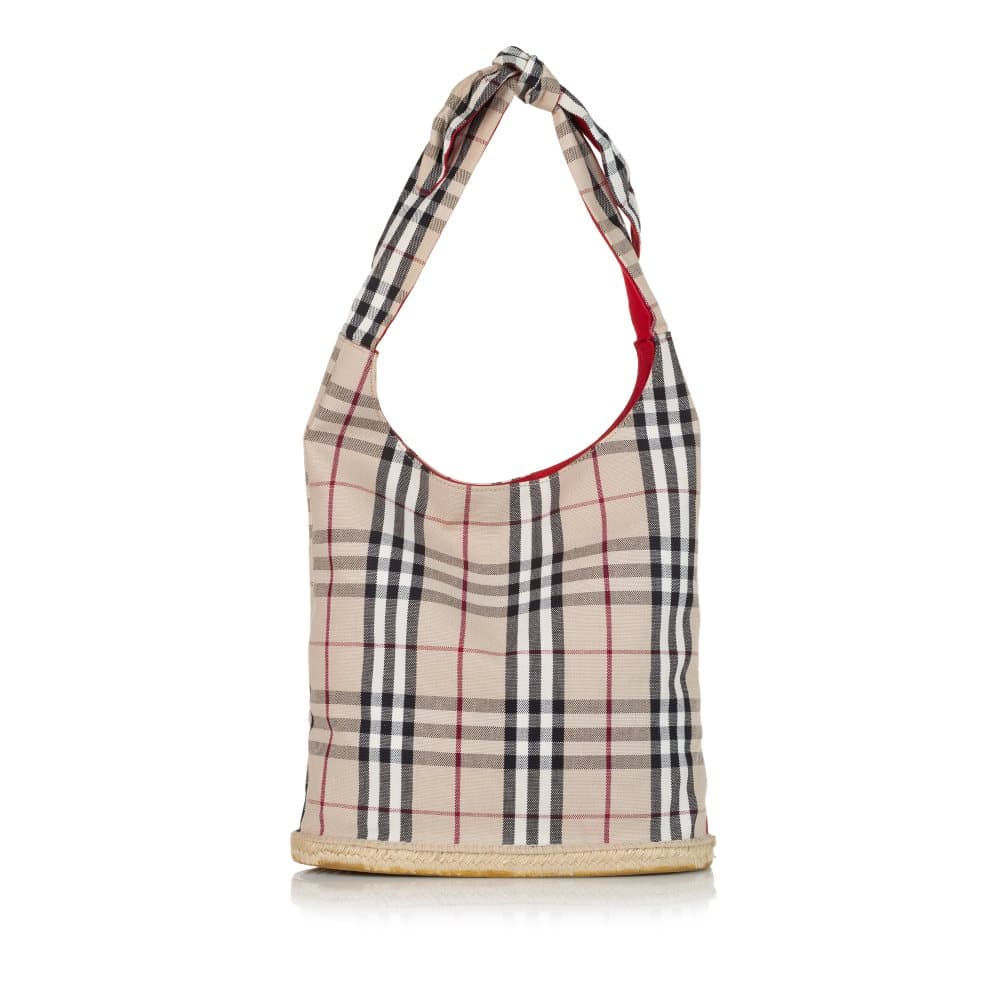 Pre-owned Burberry House Check Canvas Bucket Bag Brown