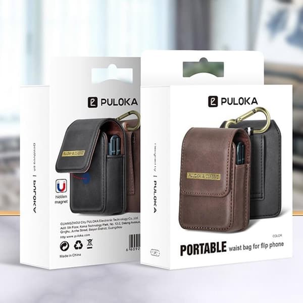 PULOKA Galaxy Z Flip 4/Z Flip 3 Bältesväskor Holster Vertical - Brun