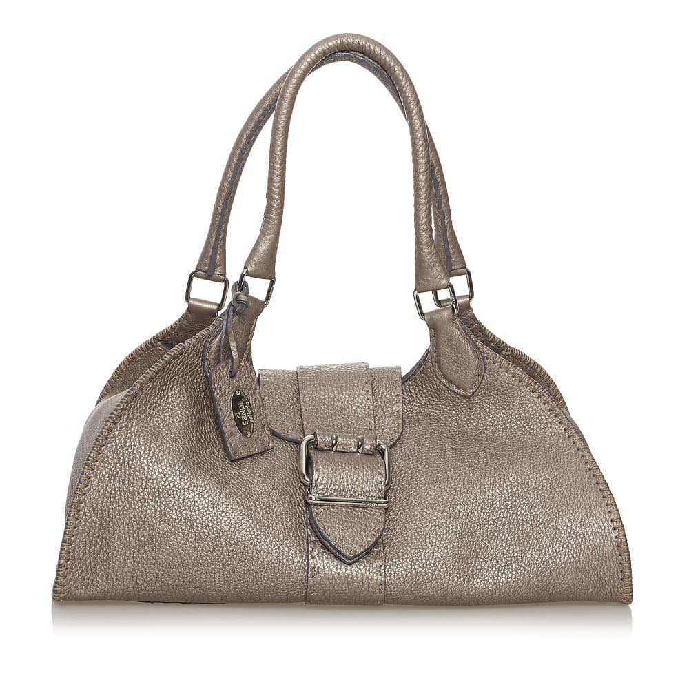 Pre-owned Fendi Selleria Sporty Leather Shoulder Bag Gray