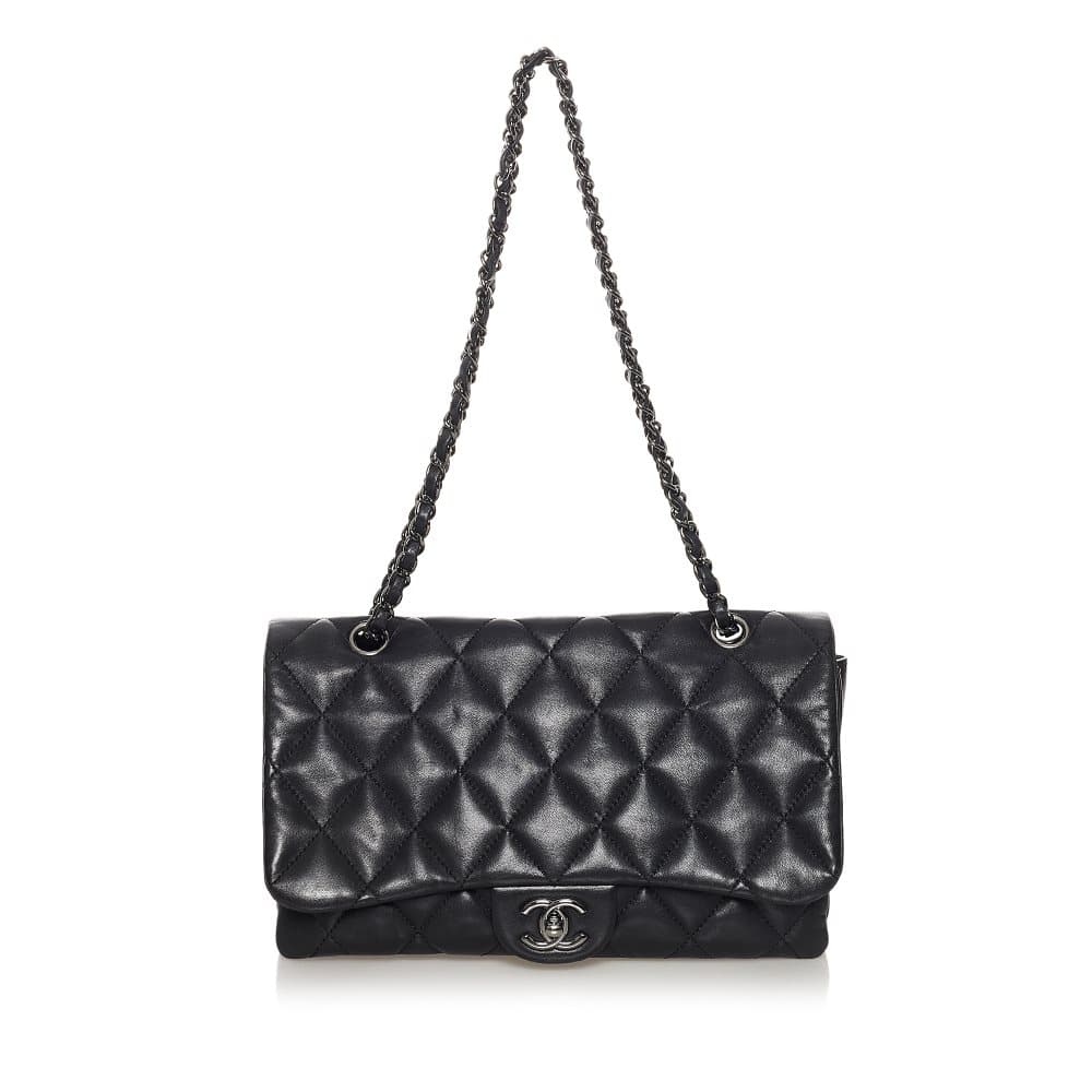 Pre-owned Chanel 3 Bag Lambskin Leather Flap Bag Black