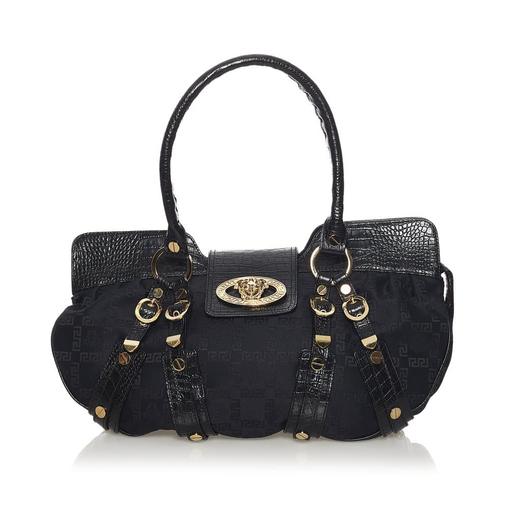Pre-owned Versace Medusa Canvas Shoulder Bag Black