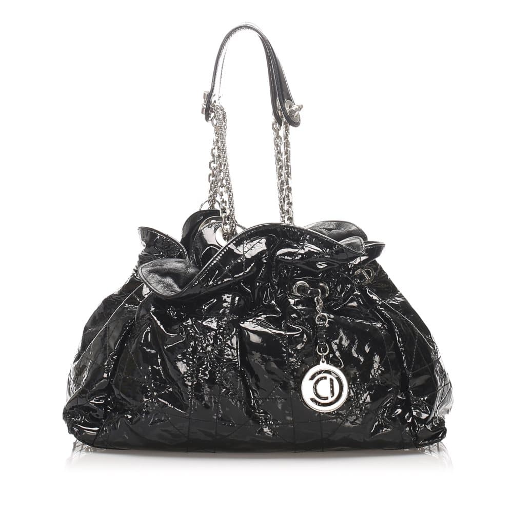 Pre-owned Dior Cannage Le Trente Patent Leather Shoulder Bag Black