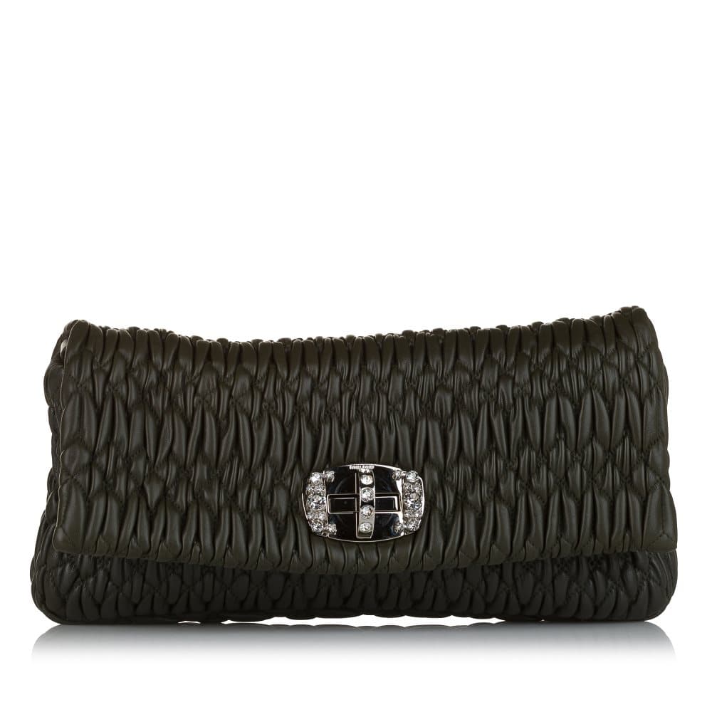 Pre-owned Miu Miu Matelasse Nappa Crystal Shoulder Bag Gray