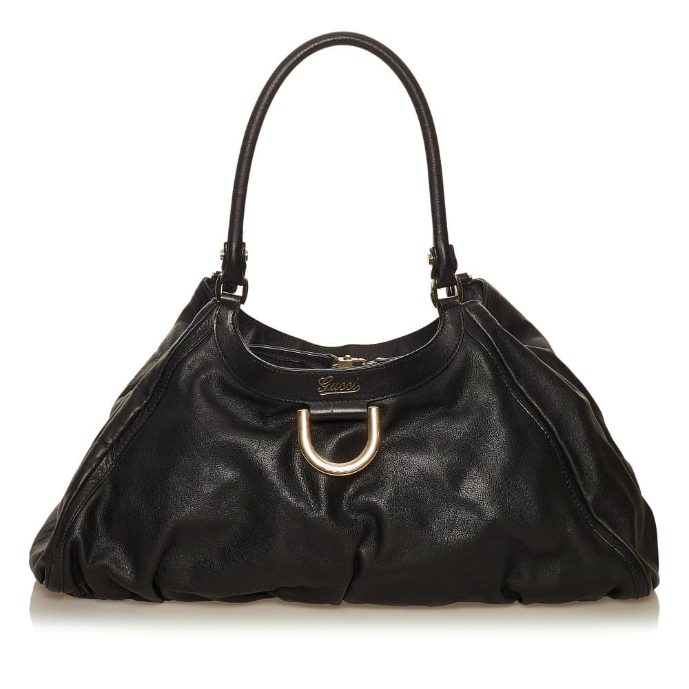 Pre-owned Gucci Abbey D-Ring Leather Shoulder Bag Black