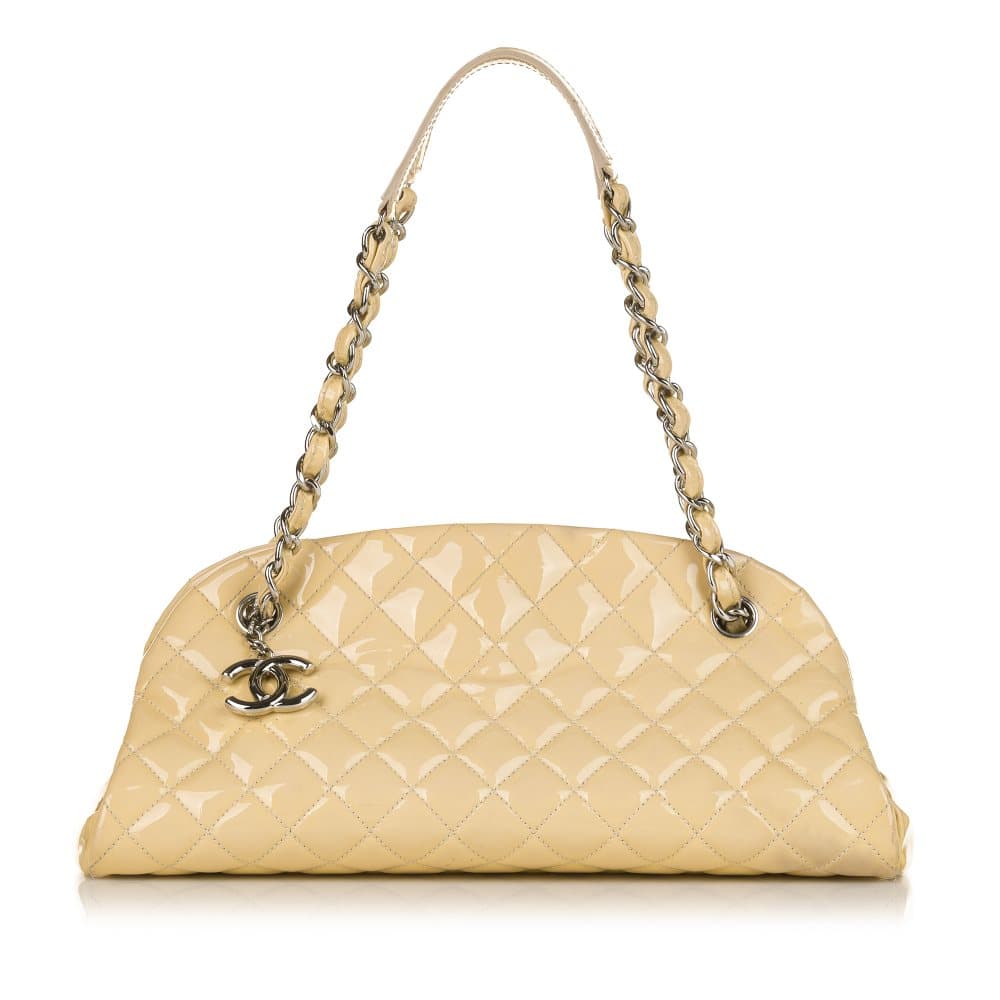 Pre-owned Chanel Mademoiselle Patent Leather Bowling Bag Brown