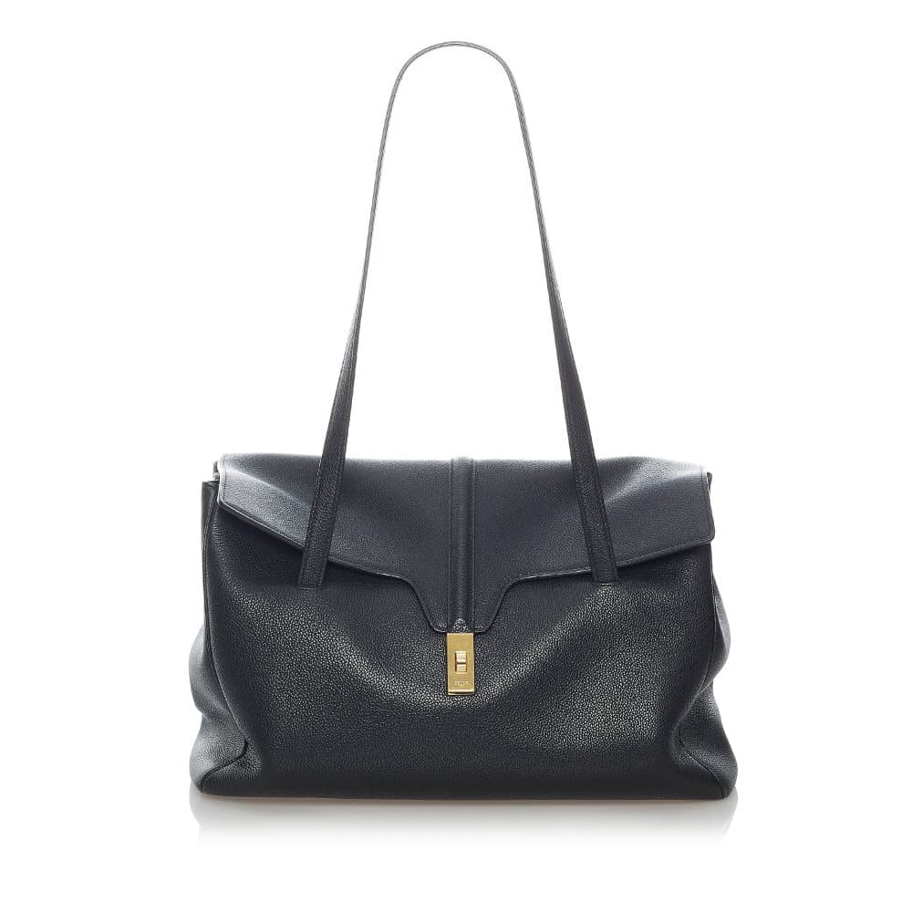 Pre-owned Celine Large Soft 16 Leather Shoulder Bag Black