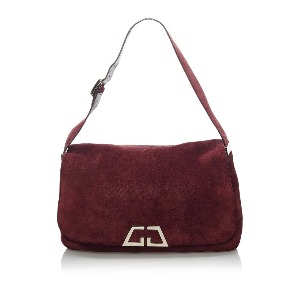 Pre-owned Gucci G Square Suede Shoulder Bag Red