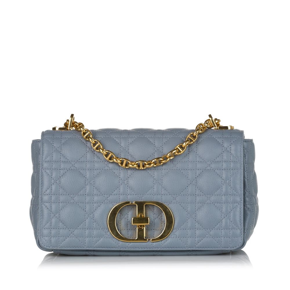 Pre-owned Dior Caro Cannage Leather Shoulder Bag Gray