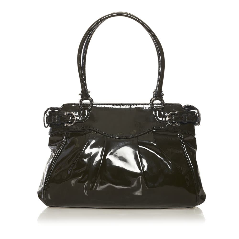 Pre-owned Ferragamo Gancini Patent Leather Shoulder Bag Green