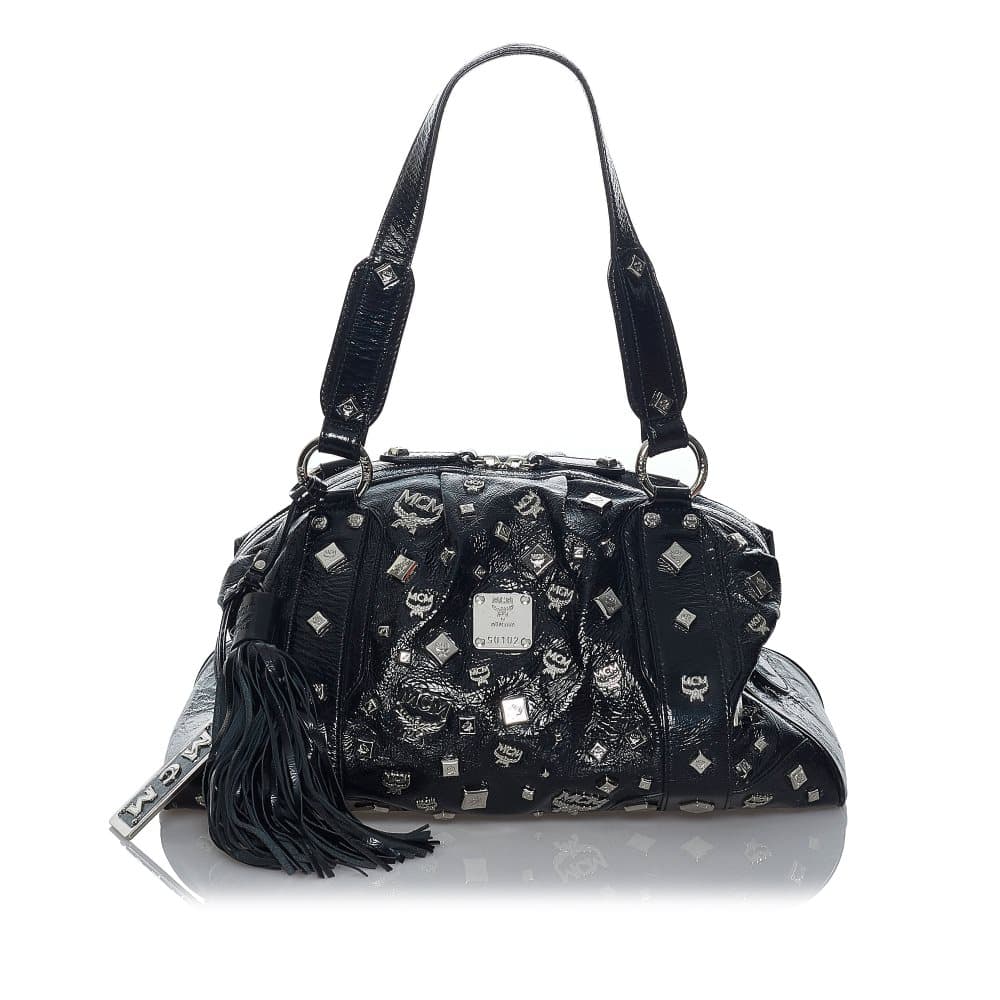 Pre-owned MCM Visetos Leather Shoulder Bag Black